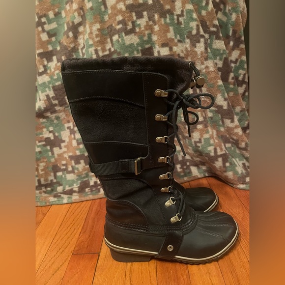 Sorel Conquest Carly nl2033-010 Black Leather Duck Boots size 9 - Picture 7 of 7